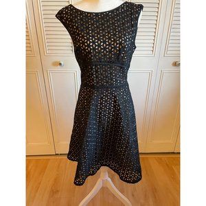 Ann Taylor Loft sleeveless Black eyelet Dress w/tan underlay, Fit and Flare Dres